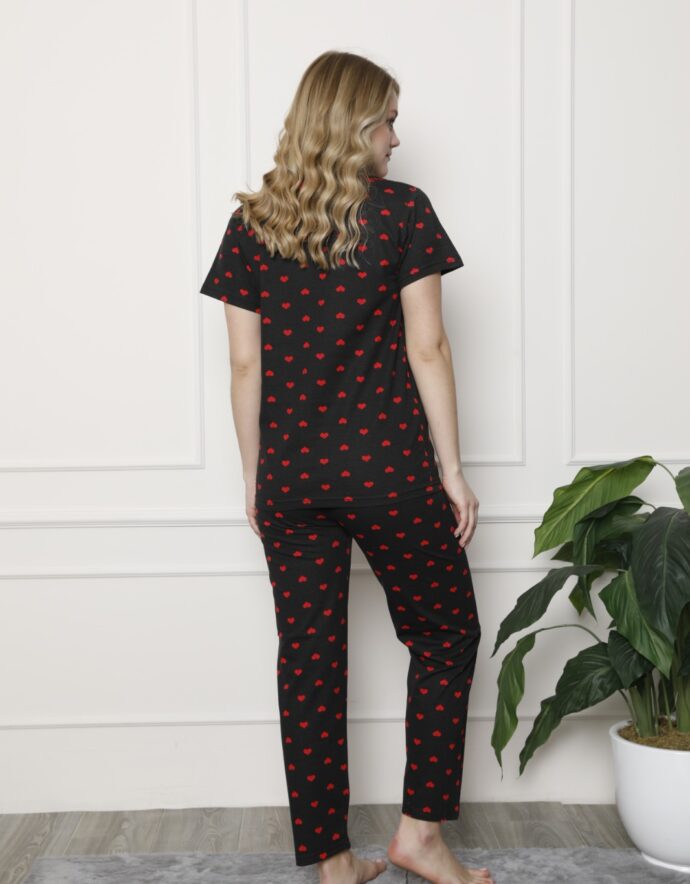 Boydan Düğmeli Pamuk Pijama Takımı